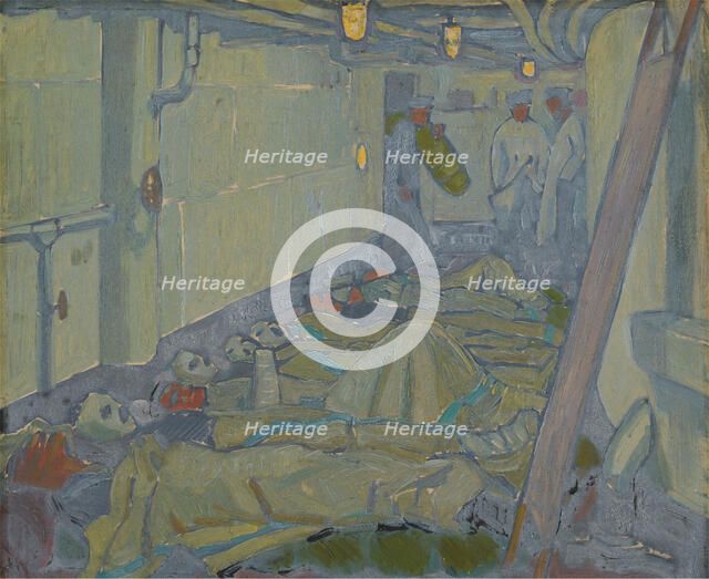 World War I: wounded sailors after treatment lying in hammocks on deck, c1918. Creator: Jan Gordon.