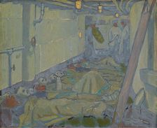 World War I: wounded sailors after treatment lying in hammocks on deck, c1918. Creator: Jan Gordon