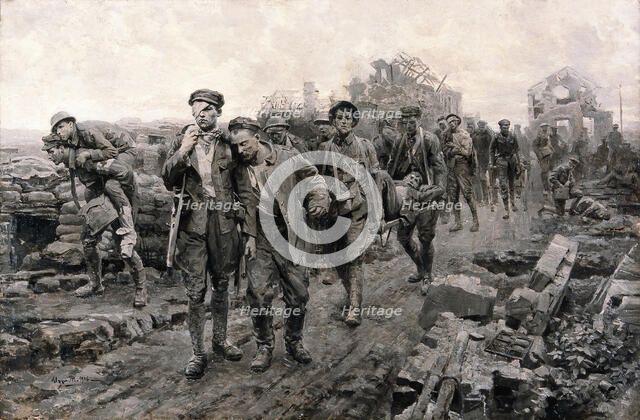 World War I: transport of the wounded. Creator: Ugo Matania.