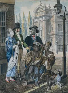Worldly Folk Questioning Chimney Sweeps and Their Master before Christ Church..., 1811-ca. 1813. Creator: Attributed to John Lewis Krimmel (1786-1821)