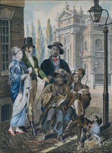 Worldly Folk Questioning Chimney Sweeps and Their Master before Christ Church..., 1811-ca. 1813. Creator: Attributed to John Lewis Krimmel (1786-1821)