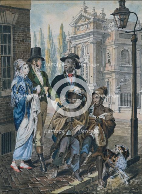 Worldly Folk Questioning Chimney Sweeps and Their Master before Christ Church..., 1811-ca. 1813. Creator: Attributed to John Lewis Krimmel (1786-1821).