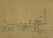 World's Columbian Exposition Buildings, Chicago, Illinois, Elevation Sketch, c. 1890. Creator: John Wellborn Root