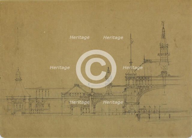 World's Columbian Exposition Buildings, Chicago, Illinois, Elevation Sketch, c. 1890. Creator: John Wellborn Root.