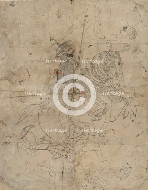 Worship of Brijnathji and Svamini (recto); Equestrian Portrait (verso), ca. 1800. Creator: Unknown.