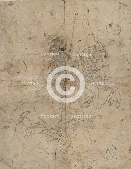 Worship of Brijnathji and Svamini (recto); Equestrian Portrait (verso), ca. 1800. Creator: Unknown.