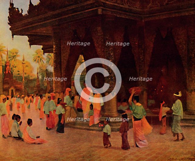 'Worshippers at a Shrine of Gautama', 1913. Artist: James Raeburn Middleton.
