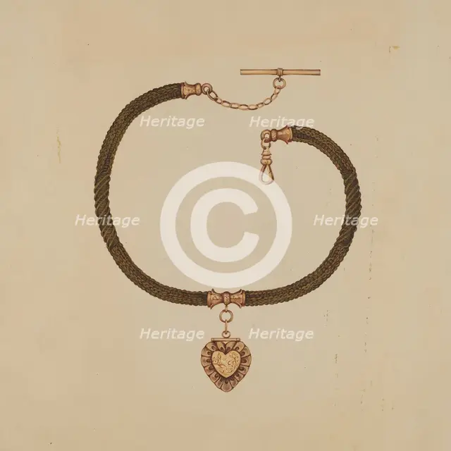 Watch Fob with Human Hair Chain, c. 1936. Creator: Kathryn Uhl.