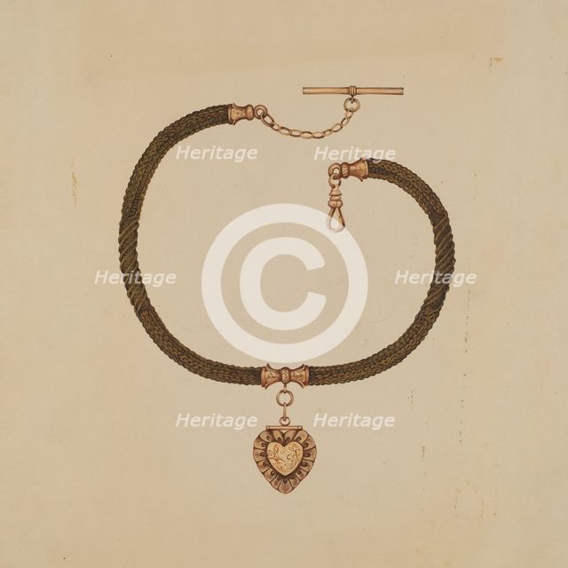 Watch Fob with Human Hair Chain, c. 1936. Creator: Kathryn Uhl.