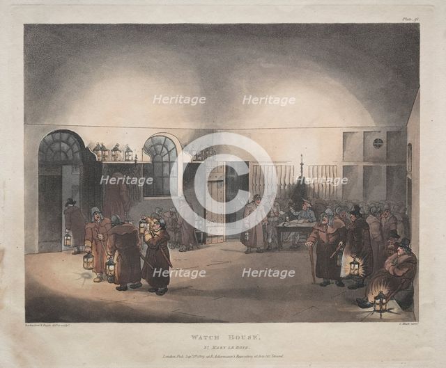 Watch House, St. Mary Le Boue, 1809. Creator: Thomas Rowlandson (British, 1756-1827); Augustus Charles Pugin (British, 1762-1832), and.