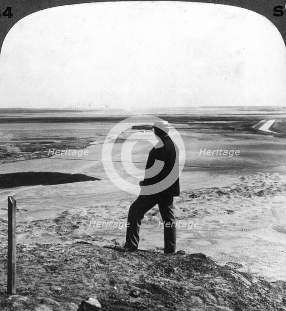'Watching a sand whirlwind from the top of Hawara pyramid, Egypt', 1905.Artist: Underwood & Underwood