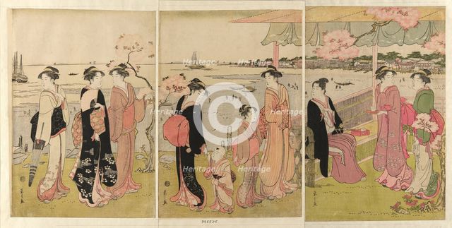 Watching the Shellfish Gathering during Low Tide at Shinagawa..., late 18th-early 19th century. Creator: Hosoda Eishi.