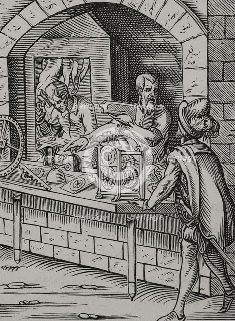Watchmaker workshop, 16th century (1877). Creator: Jost Ammon.