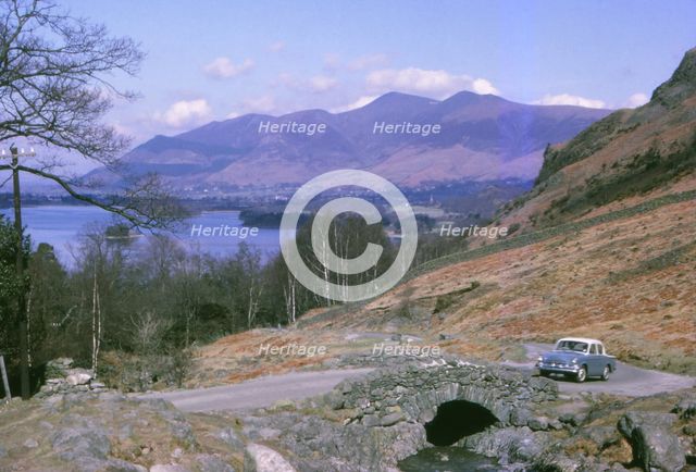 Watendlath Bridge with Derwentwater and Skiddaw Beyond, Lake District, Cumberland, c1960. Artist: CM Dixon.