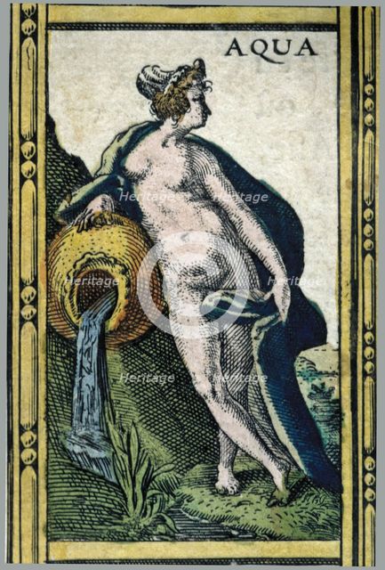  'Water', coloured engraving from the book 'Le Theatre du monde' or 'Nouvel Atlas', 1645, created…