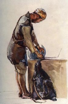 Water-Carrier Filling Skin, Jerusalem 1902. Creator: John Fulleylove