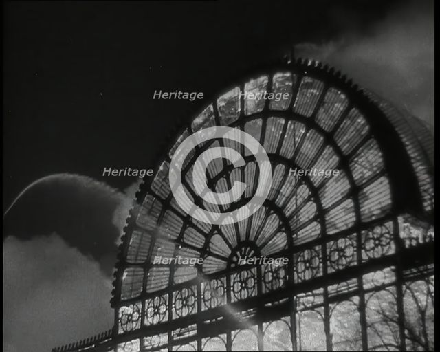 Water Being Sprayed on the Crystal Palace Fire, 1936. Creator: British Pathe Ltd.