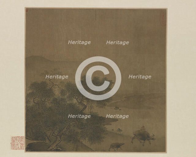 Water Buffalo, Calf, and Herdboy, 13th century. Creator: Unknown.