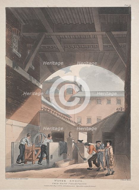 Water Engine, Cold Bath, Field's Prison, 1808. Creator: Thomas Rowlandson (British, 1756-1827); Augustus Charles Pugin (British, 1762-1832), and.