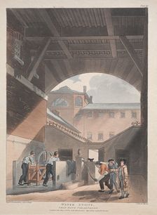 Water Engine, Cold Bath, Field's Prison, 1808. Creator: Thomas Rowlandson (British, 1756-1827); Augustus Charles Pugin (British, 1762-1832), and