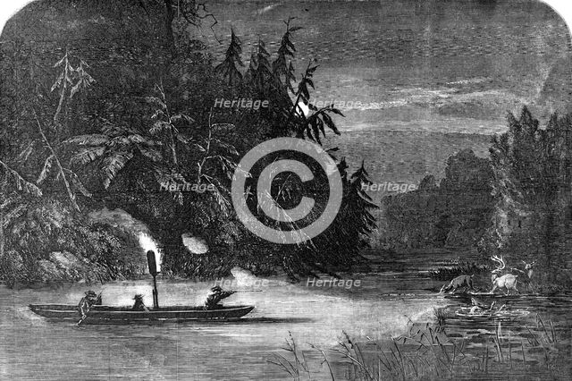 Water-Hunting for Deer: a Night Scene on the River Susquehanna, Pennsylvania, 1857. Creator: Unknown.