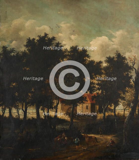 Water mill. The horsemen's stop, after Hobbema. Creator: Unknown.