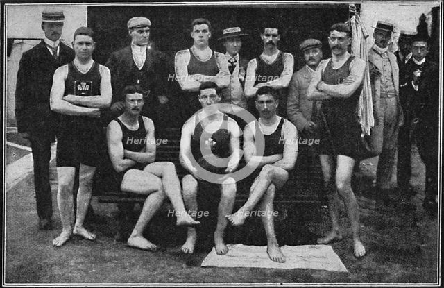 'Water Polo: Ireland v. Wales - The Welsh Team - The Winners', 1900. Artist: FP D'Arcy.