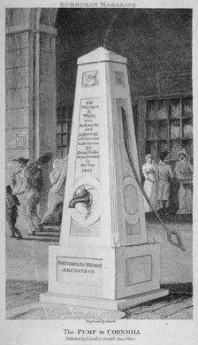 Water pump in Cornhill, City of London, 1800. Artist: Samuel Rawle