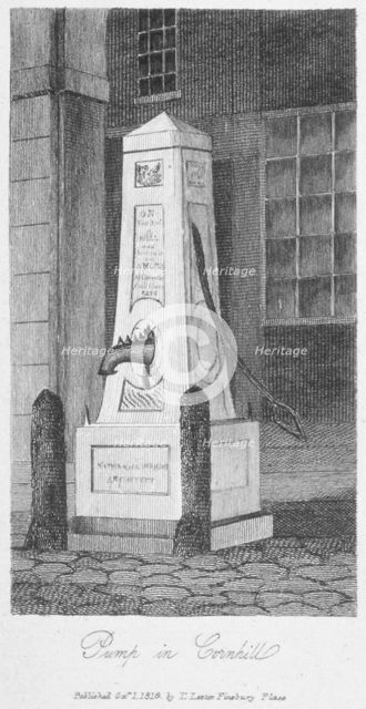 Water pump in Cornhill, City of London, 1816. Artist: Anon