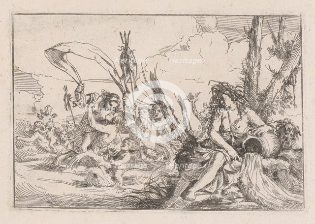 Water, represented by a naiad seated at the base of a tree..., 1640-60. Creator: Giulio Carpioni.
