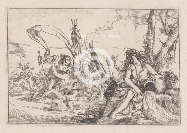 Water, represented by a naiad seated at the base of a tree..., 1640-60. Creator: Giulio Carpioni.