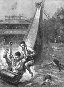 'Water - Tobogganing- A novel Amusement; after Sydney P. Hall 1890. Creator: Unknown
