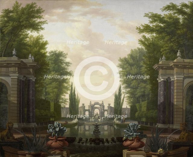 Water Terrace with Statues and Fountains in a Park, 1700-1744. Creator: Isaac de Moucheron.