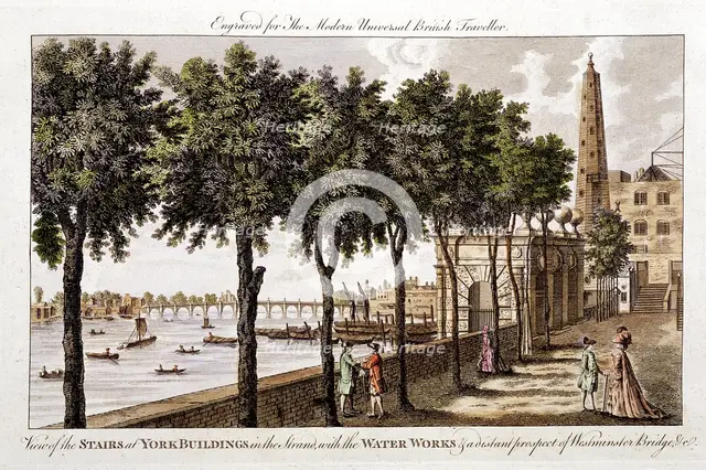 Waterworks at York Buildings, Strand, supplying water to London from the Thames, 1790. Artist: Unknown