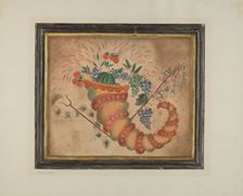 Watercolor: Cornucopia of Fruit, c. 1939. Creator: Mabel S. Kelton