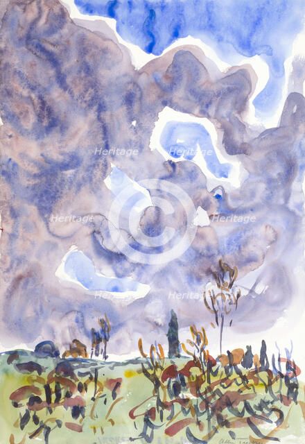 Watercolor no. 31, Landscape with Clouds, ca. 1930. Creator: Allen Tucker.