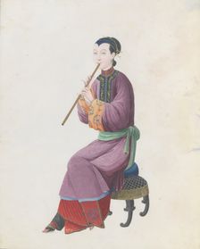 Watercolour of musician playing xiao, late 18th century. Creator: Unknown