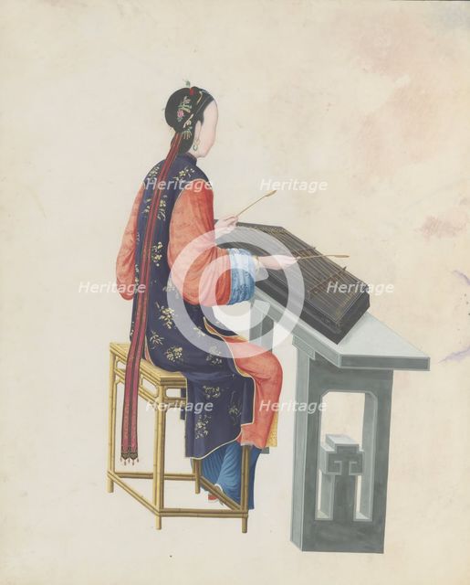 Watercolour of musician playing yangqin, late 18th century. Creator: Unknown.
