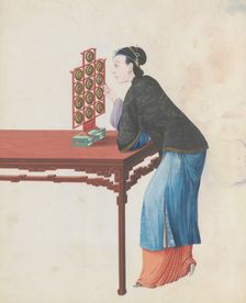 Watercolour of musician playing yunluo, late 18th century. Creator: Unknown
