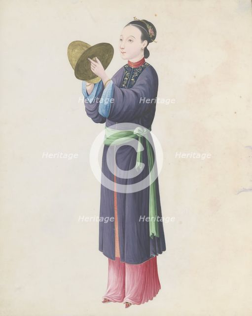 Watercolour of musician playing bo (tongbo), late 18th century. Creator: Unknown.