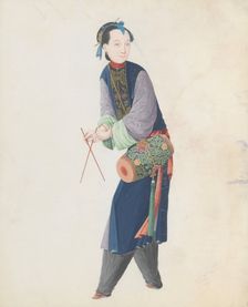 Watercolour of musician playing drum, late 18th century. Creator: Unknown