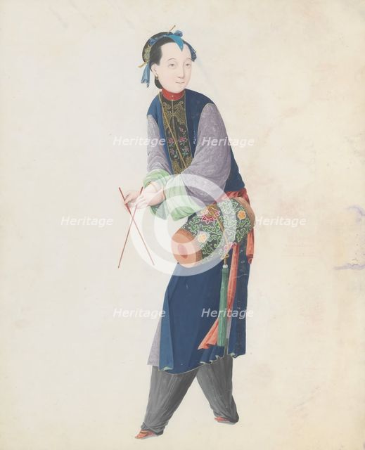 Watercolour of musician playing drum, late 18th century. Creator: Unknown.