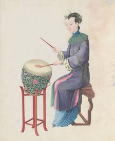 Watercolour of musician playing drum, late 18th century. Creator: Unknown