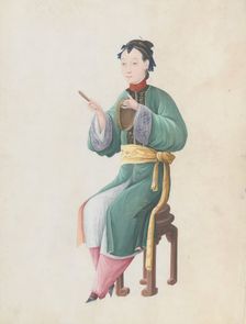Watercolour of musician playing jiaoluo, late 18th century. Creator: Unknown