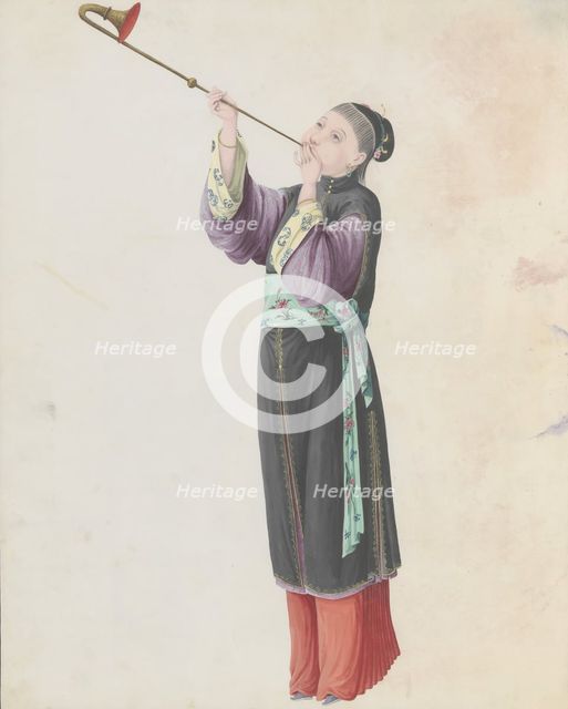 Watercolour of musician playing laba, late 18th century. Creator: Unknown.