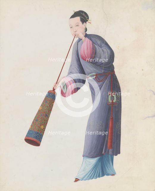 Watercolour of musician playing laba, late 18th century. Creator: Unknown.