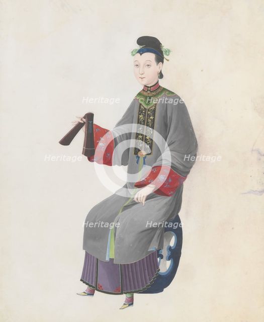 Watercolour of musician playing paiban, late 18th century. Creator: Unknown.
