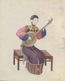 Watercolour of musician playing ruan(?), late 18th century. Creator: Unknown