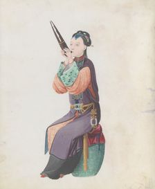 Watercolour of musician playing sheng, late 18th century. Creator: Unknown