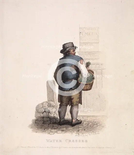 Watercress seller with a basket on his arm, 1820. Artist: Thomas Lord Busby
